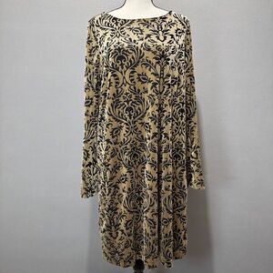 ECI Velvet Burnout Dress Sz L Black Gold Stretchy Holiday Bell Sleeve Victorian